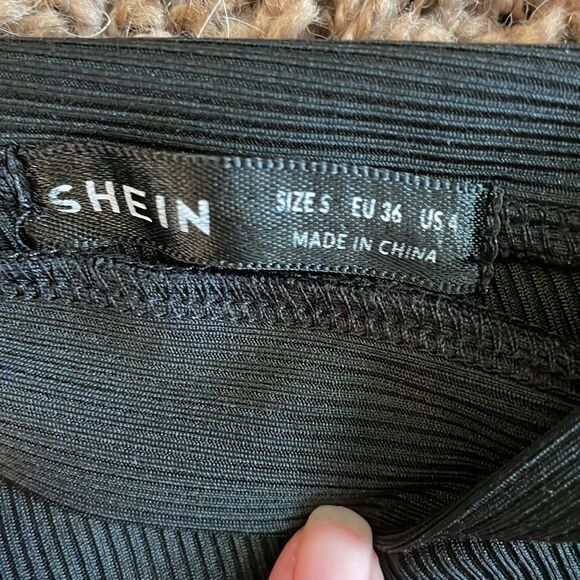 Shein Black Split Neck Ribber Button Closure Bodysuit - Picture 2 of 4